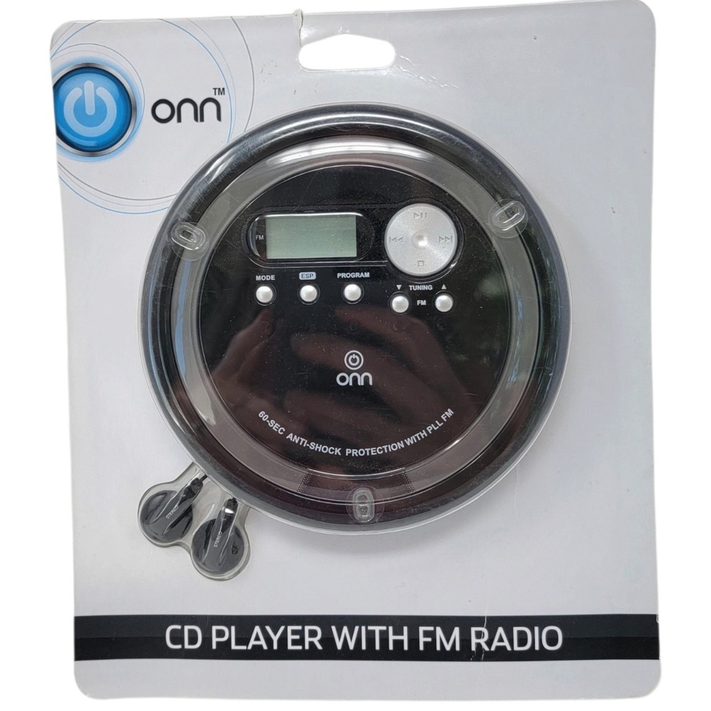 Onn Portable CD Player with FM Radio Black Y2K Retro Earbuds Sealed New